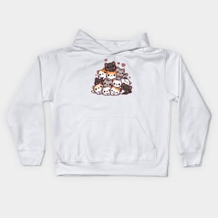 Kawaii Cats Pile Kids Hoodie